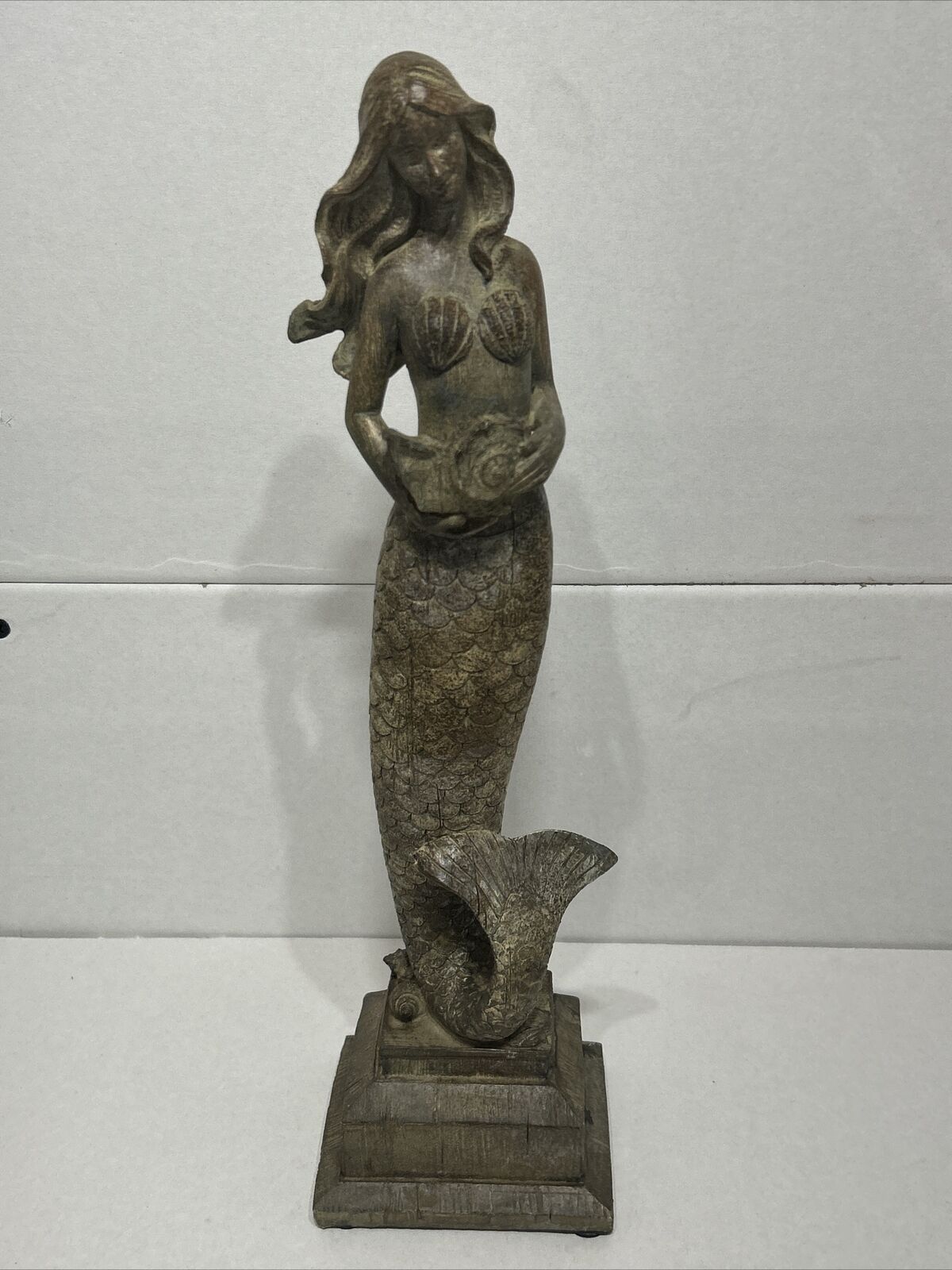 Mermaid. Statue Fantasy Nautical Art Figurine. 14in. Resin.