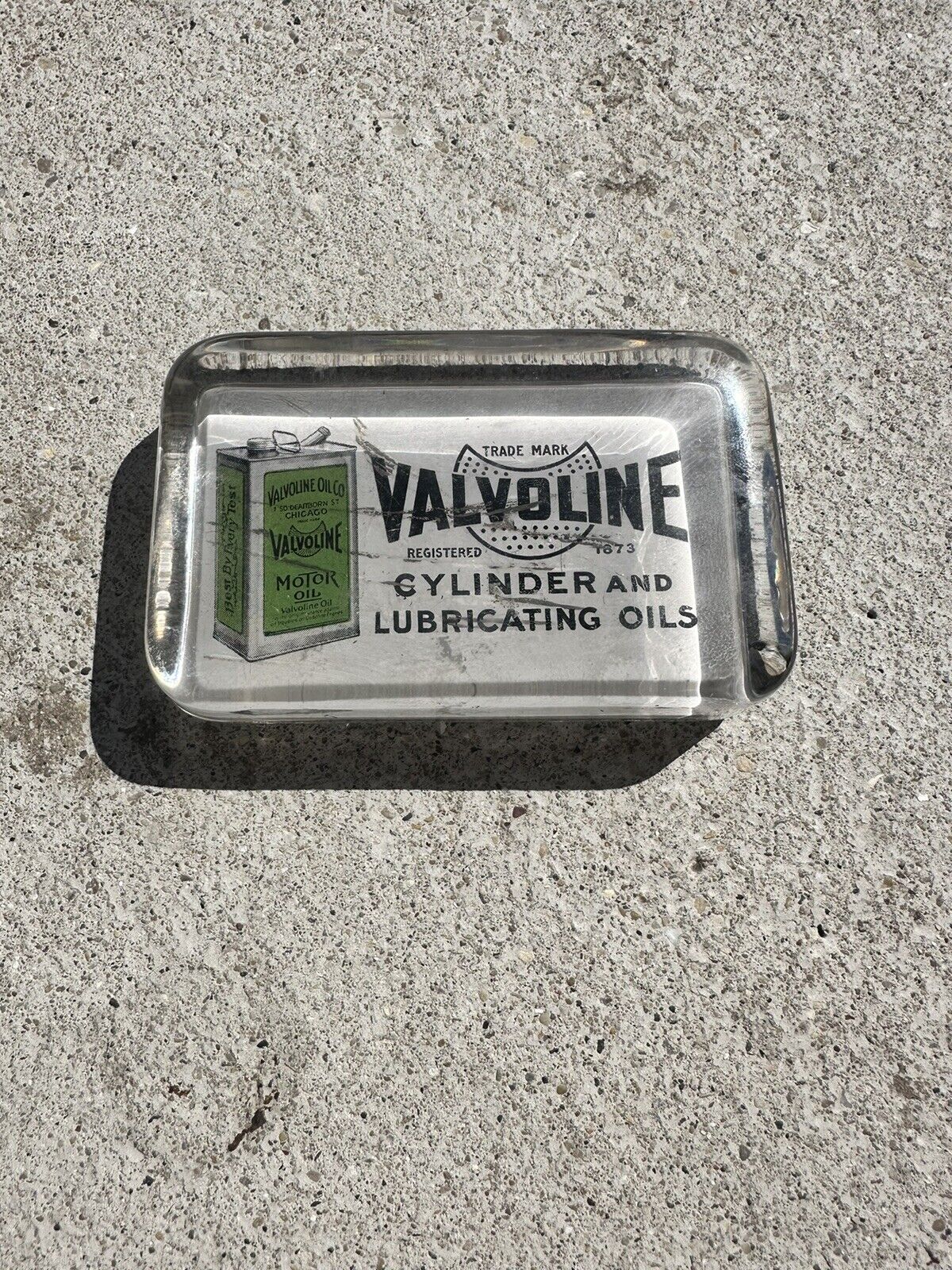 Vintage Valvoline Motor Oil Clear Heavy Glass Advertising Paperweight