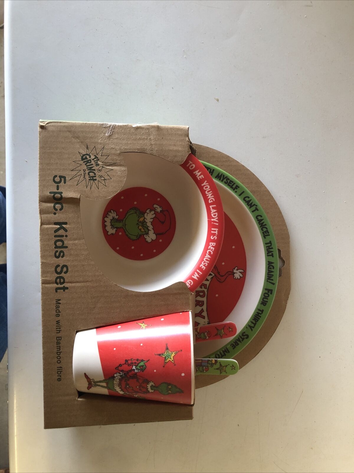 Dr Suess The Grinch New Bamboo Mealtime Set Plate Bowl Cup Dinnerware