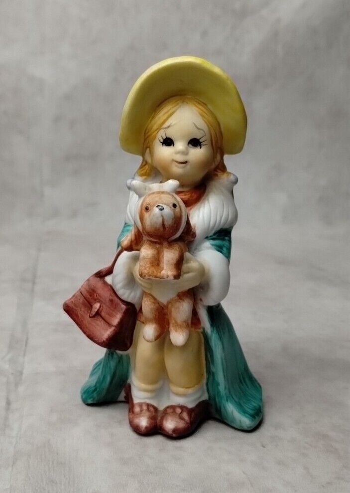 Vintage Arnart Figurine Creation Porcelain Bisque Little Girl w/ Puppy Original