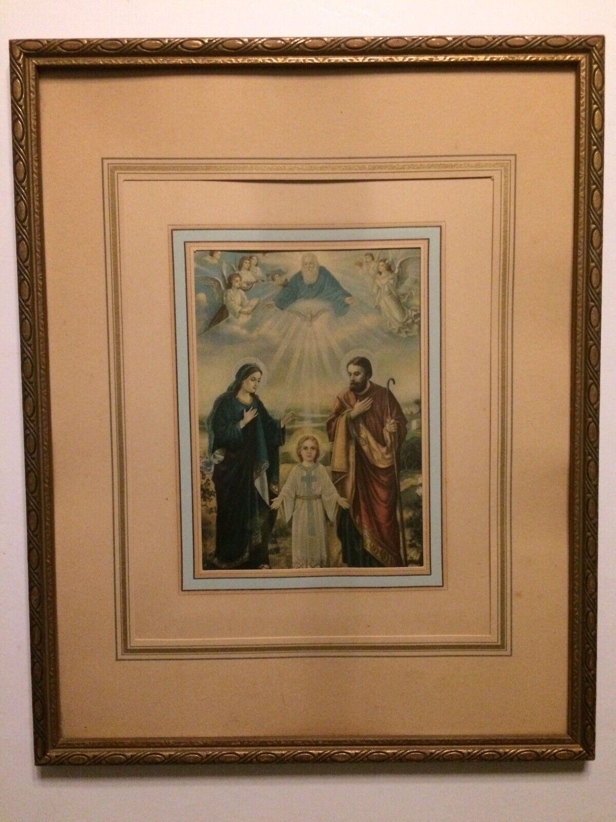 Vintage Religious Print Young Jesus Framed Christianity God Church Angels Mary