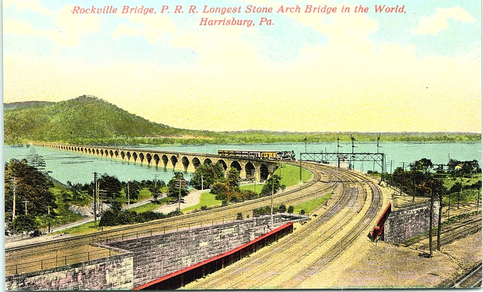 C.1910\'S POSTCARD ROCKVILLE BRIDGE P.R.R. STONE ARCH BRIDGE  HARRISBURG, PA