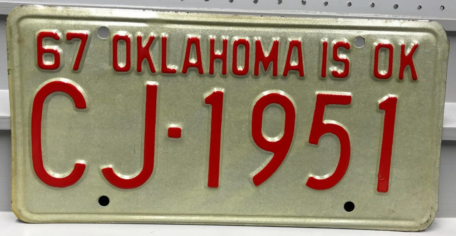 1967 Oklahoma License Plate CJ-1951