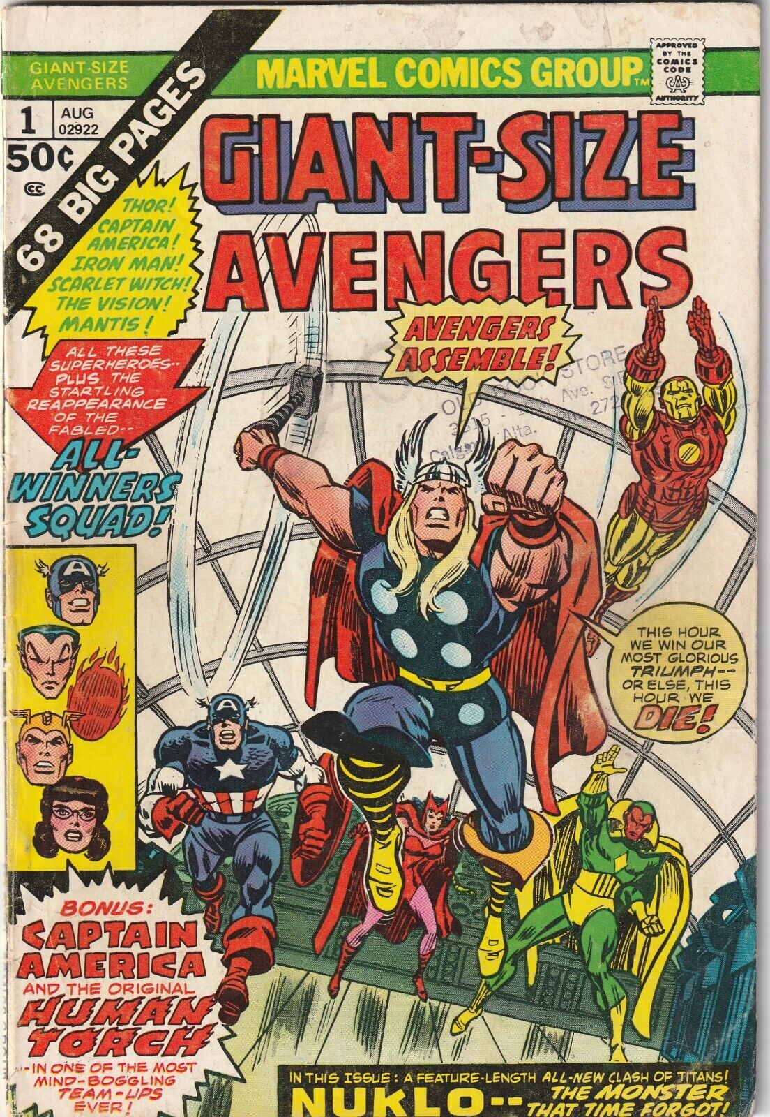 GIANT-SIZE AVENGERS #1  1974 1st appearance of Nuklo 2nd INVADERS APP