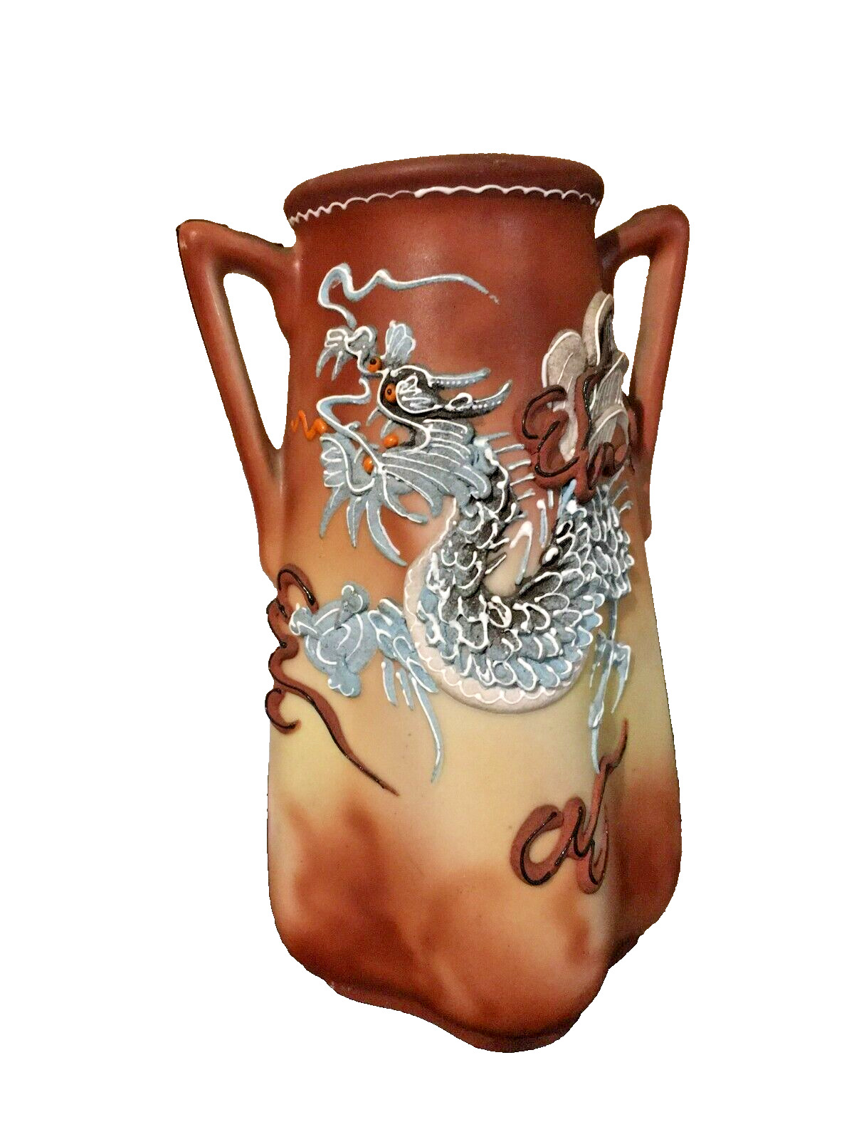 Japanese Moriage Dragonware Vase Hand Painted 5\