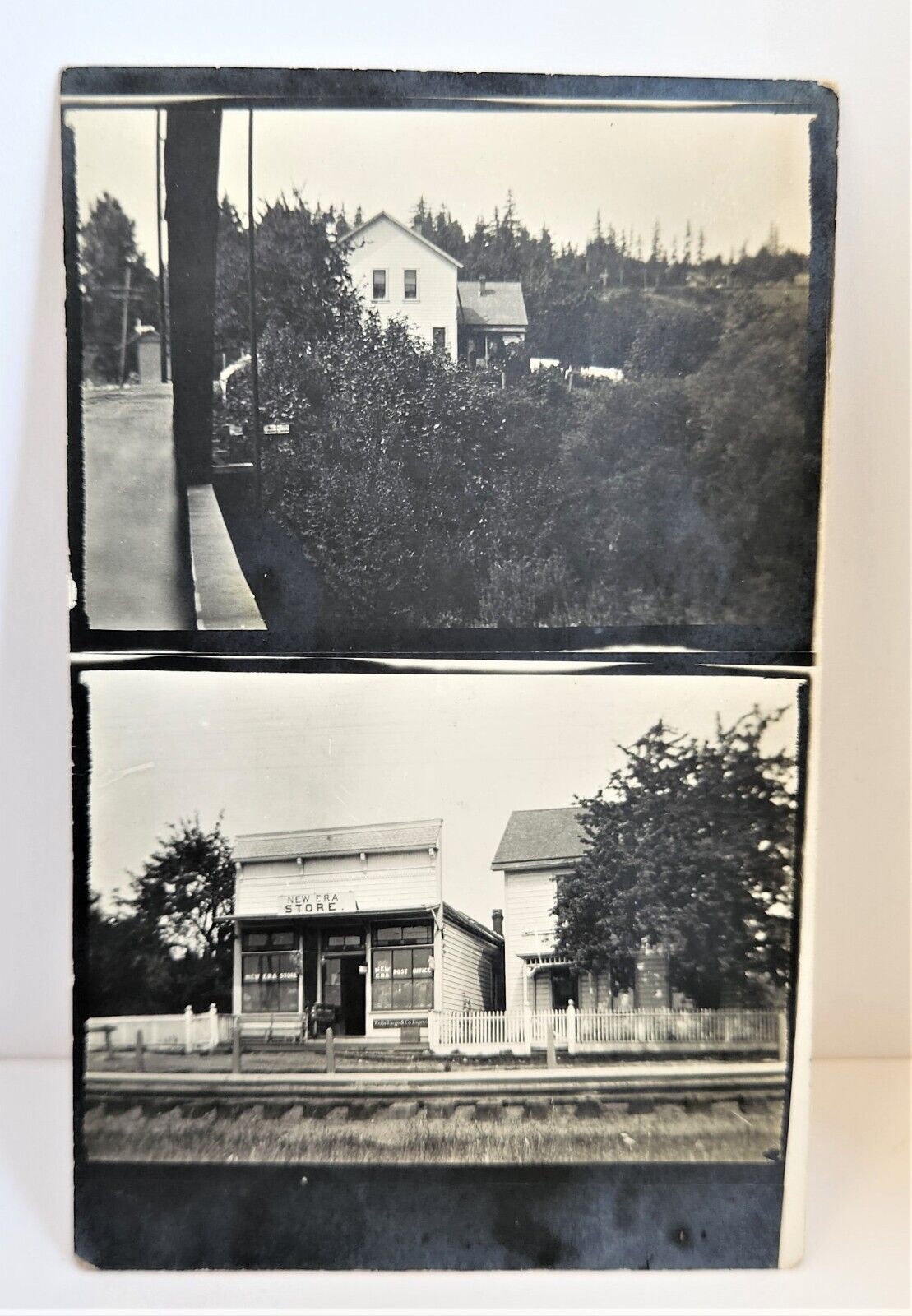 RPPC NEW ERA Oregon Store Post Office Wells Fargo Early 1900's Antique RR Tracks