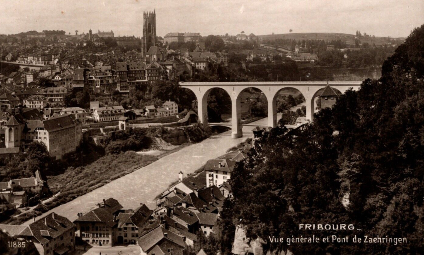 RPPC Fribourg Switzerland View Of City & Zaehringen Bridge VINTAGE Postcard