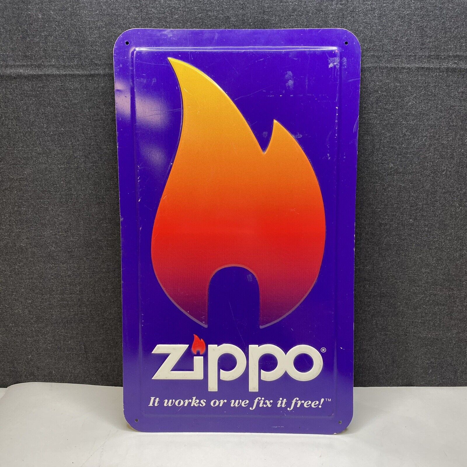 Vintage Zippo Cigarette Lighter Flame Metal Advertising Flame Fire Store Sign
