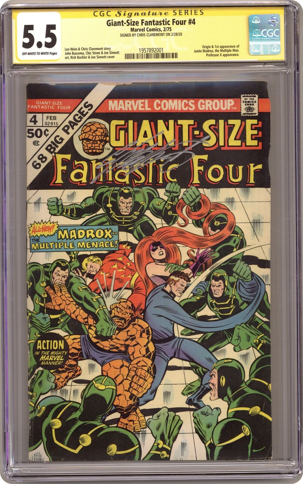 Giant Size Fantastic Four #4 CGC 5.5 SS Chris Claremont 1975 1957892001