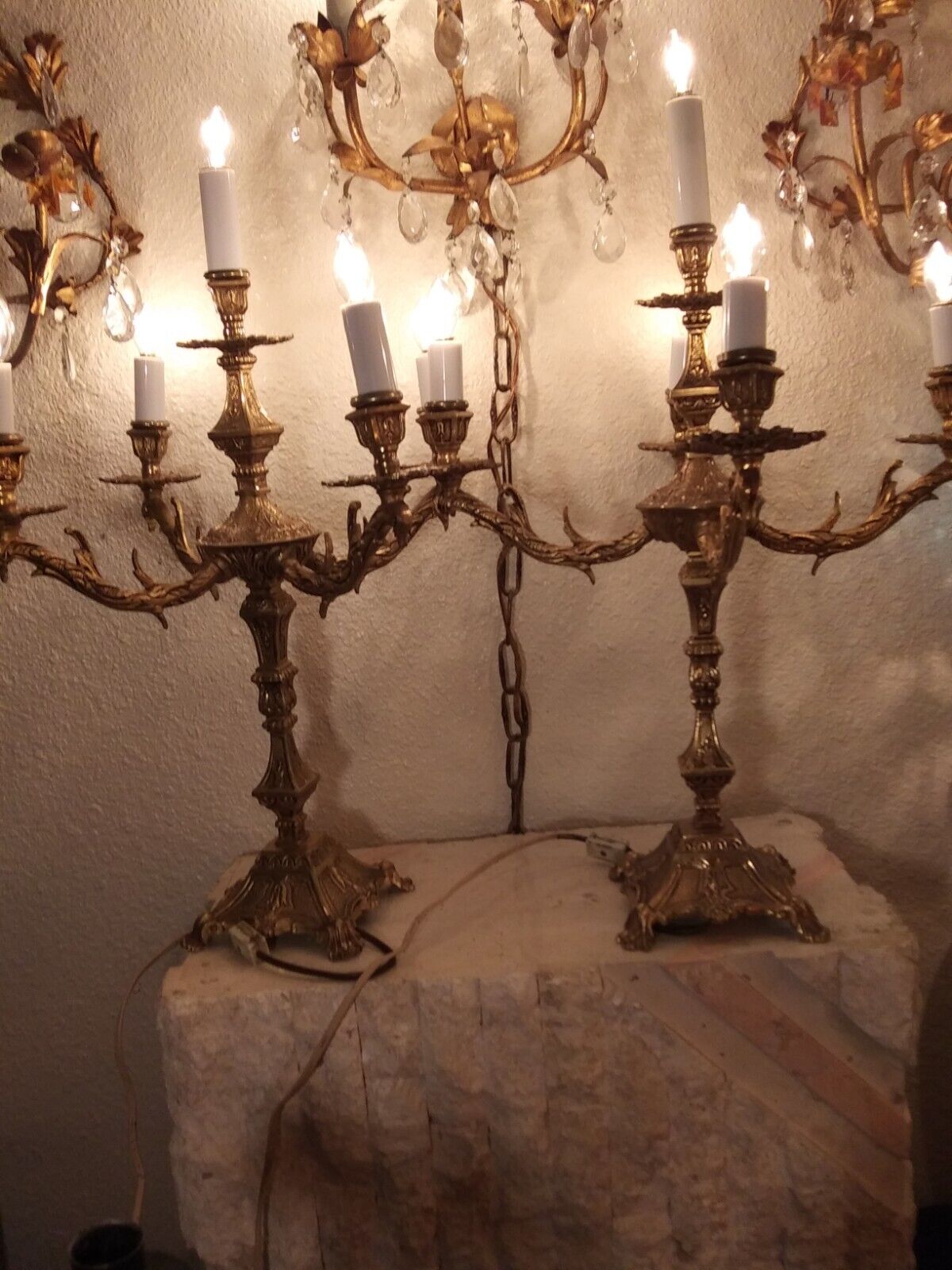 Pair Vintage Very Heavy Brass Candelabra Lamps.