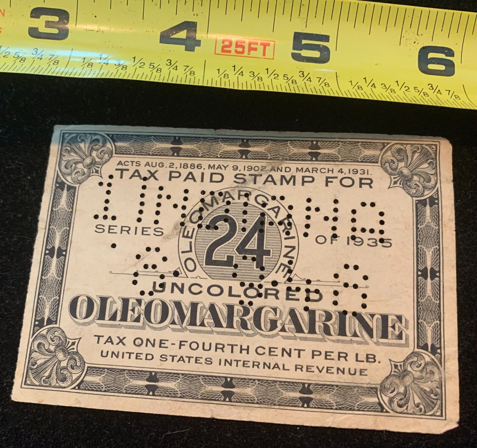 Rare 1935 Indiana Tax Stamp for Oleomargarine 
