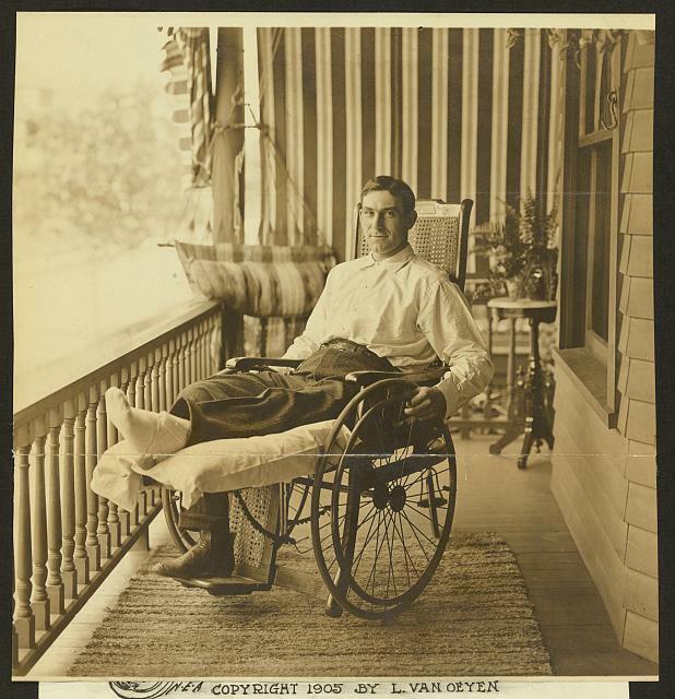Photo:Napoleon Larry Lajoie,injury,leg,wheelchair,porch,c1905