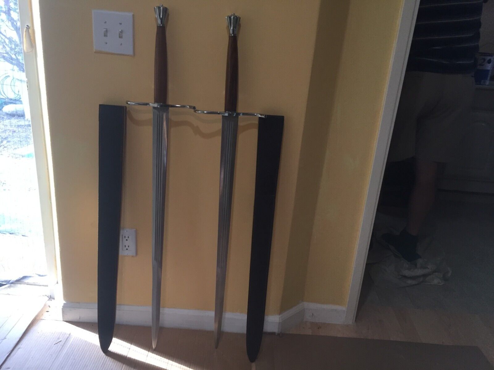 pair of super long swords 2 with leather sheaths