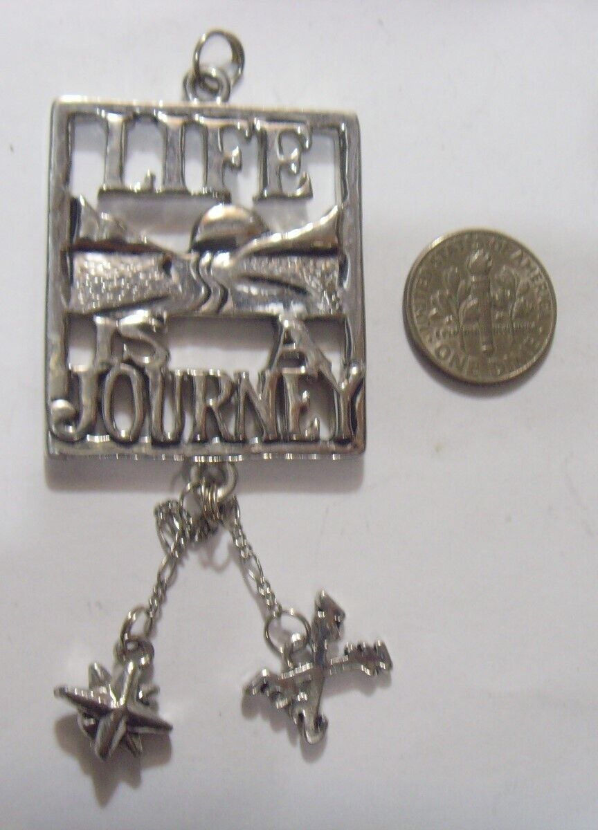 vintage silver tone metal religious Life is a journey inspiration pendant 52919