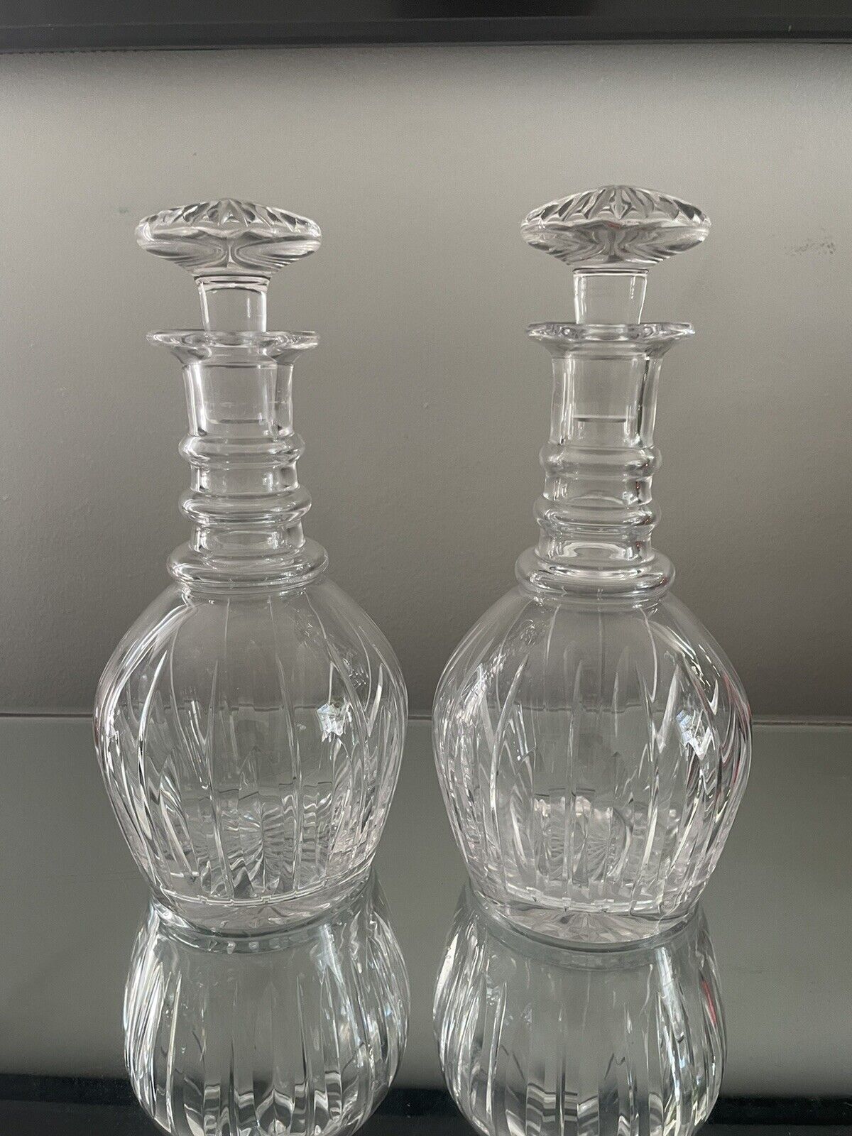 2 Elegant Vintage Crystal Wine Decanters With Stoppers