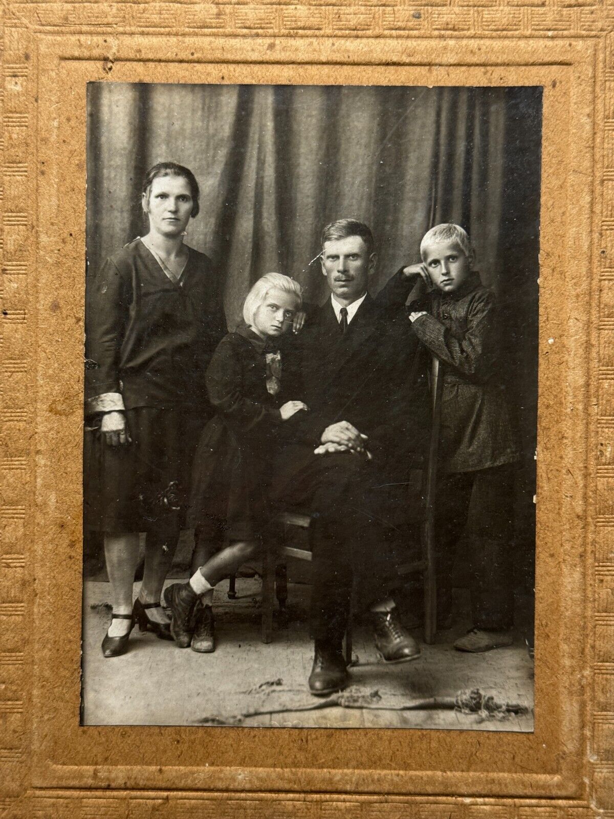 1932 Ukrainian Family Children Man Woman Vintage B&W Photo Snapshot