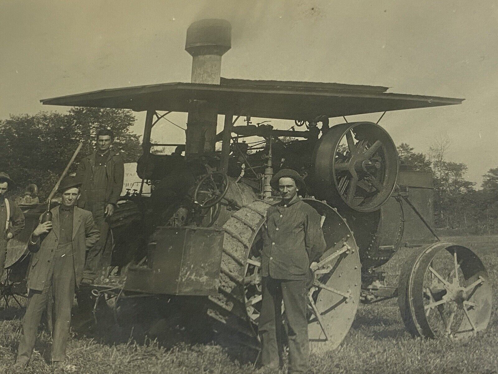 Circa 1910 Vtg Farm Steam Tractor In Field Farmers  RPPC Real Photo postcard
