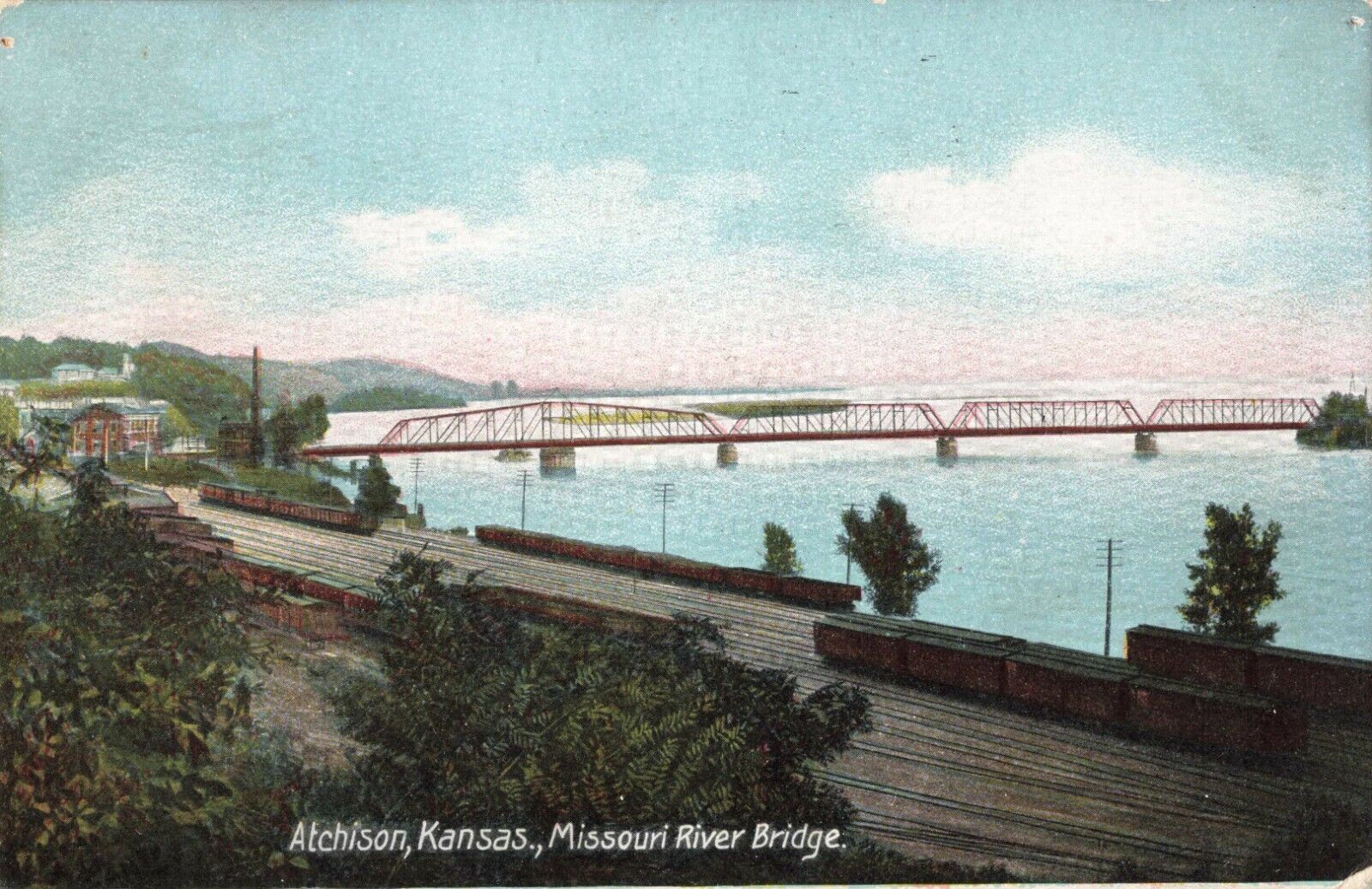 Missouri River Bridge, Atchison, Kansas KS - 1907 Vintage Postcard