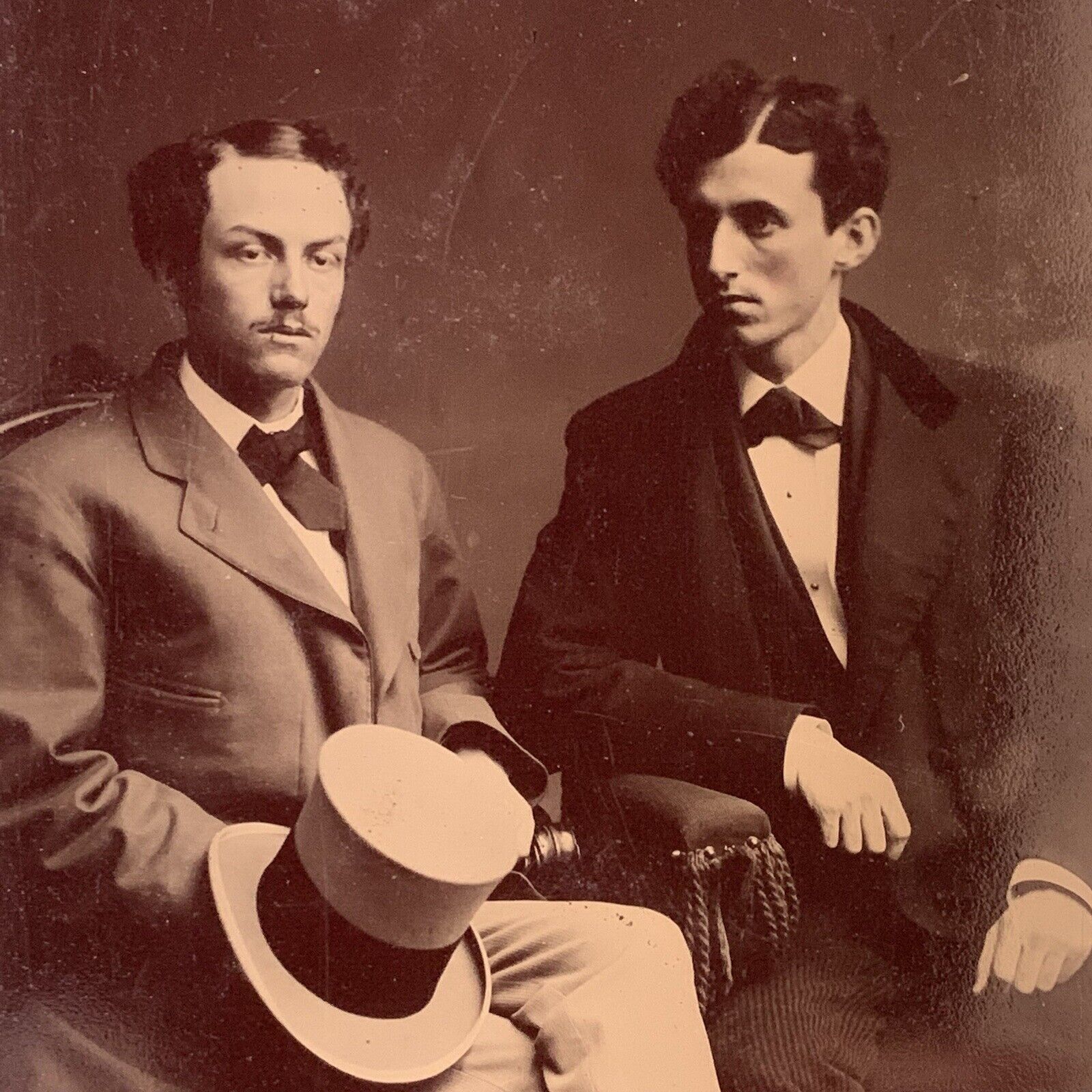 Antique Tintype Photograph Handsome Dashing Young Men Man Stovetop Hat Gay Int
