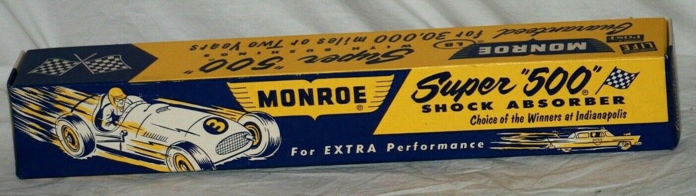 Outstanding 1950\'s Monroe Super 500 Shocks, Indianapolis 500 Winners, Empty Box 