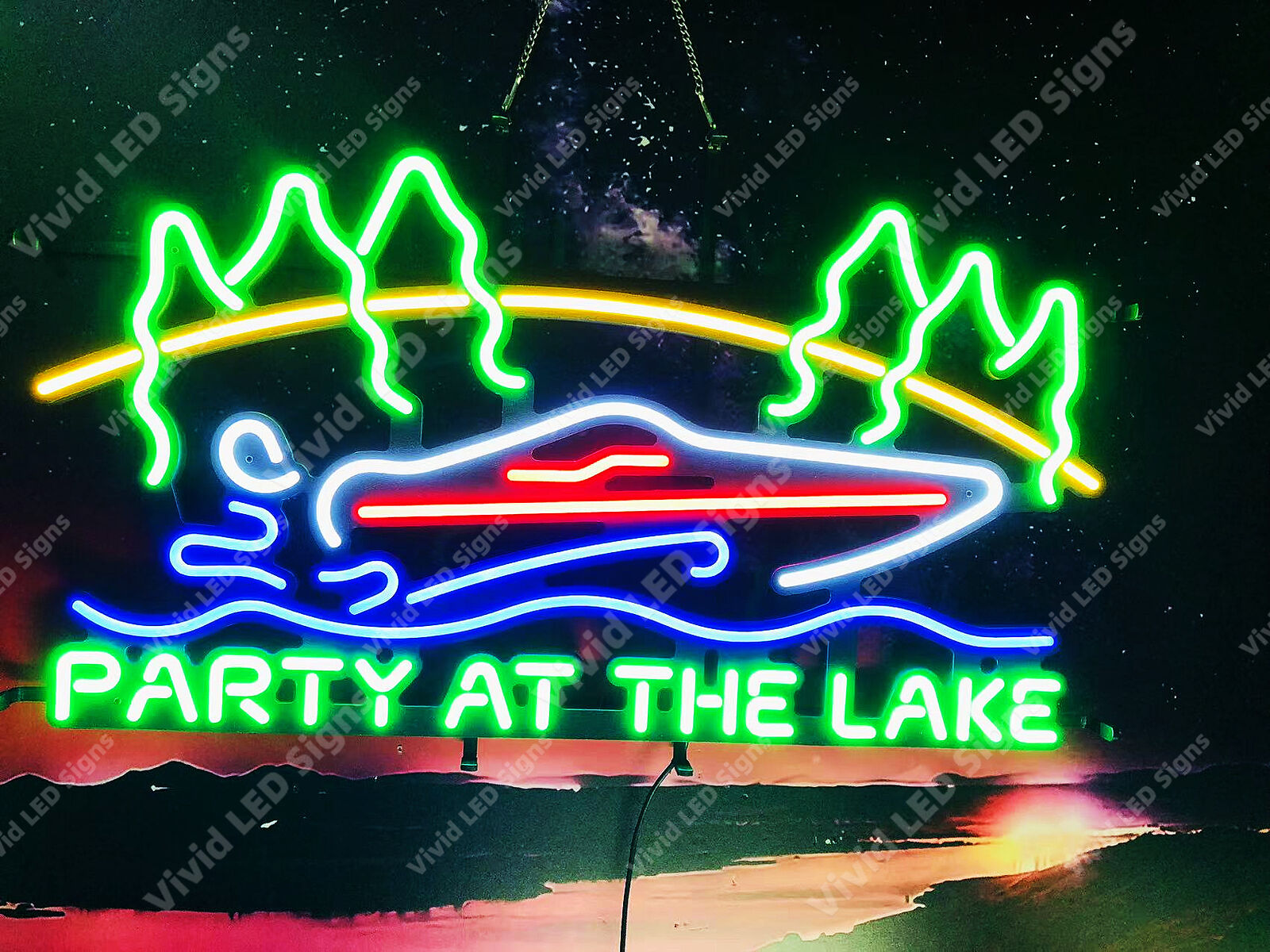 Party At The Lake Speedboat Boat Vivid LED Neon Lamp Sign Light With Dimmer