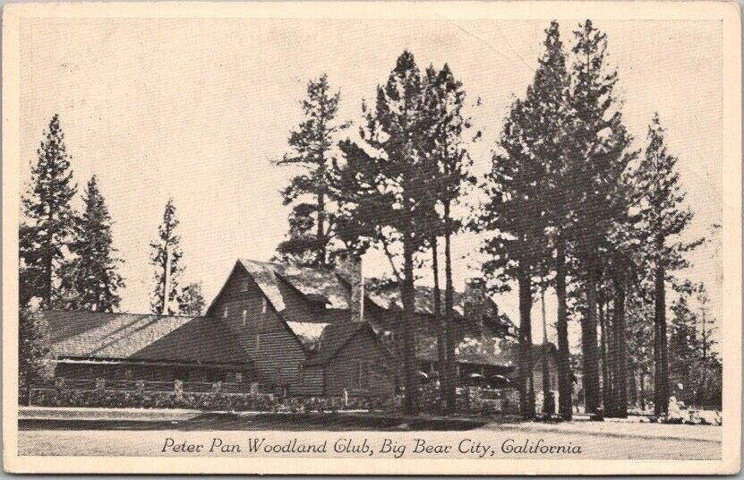 Vintage 1930s BIG BEAR LAKE, California Postcard PETER PAN WOODLAND CLUB /Unused