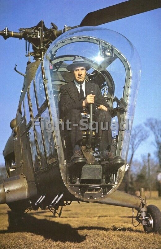 WW2 Picture Photo 1945 Igor Sikorsky at the controls of an R-5 helicopter 3809