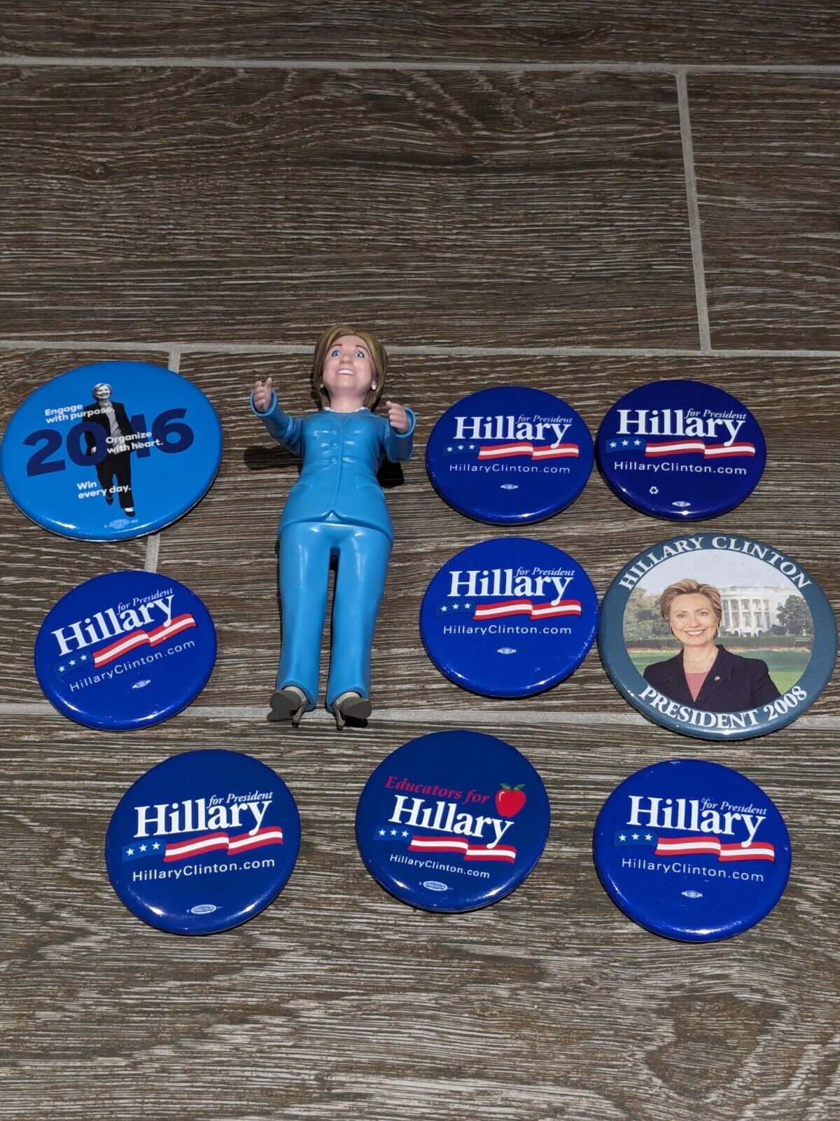 Lot Vintage Hillary Clinton Doll With Political Campaign Buttons  