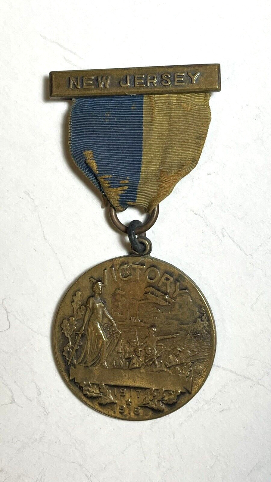 Vintage 1917 -1918 WW1 Service Victory Medal w/ Ribbon State Of New Jersey