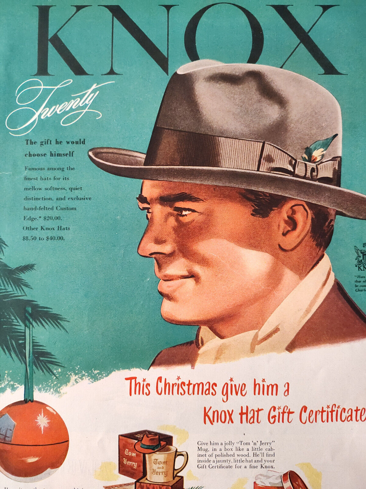 1949 Original Esquire Art Ads KNOX Hats LORD CALVERT Whiskey James Michener