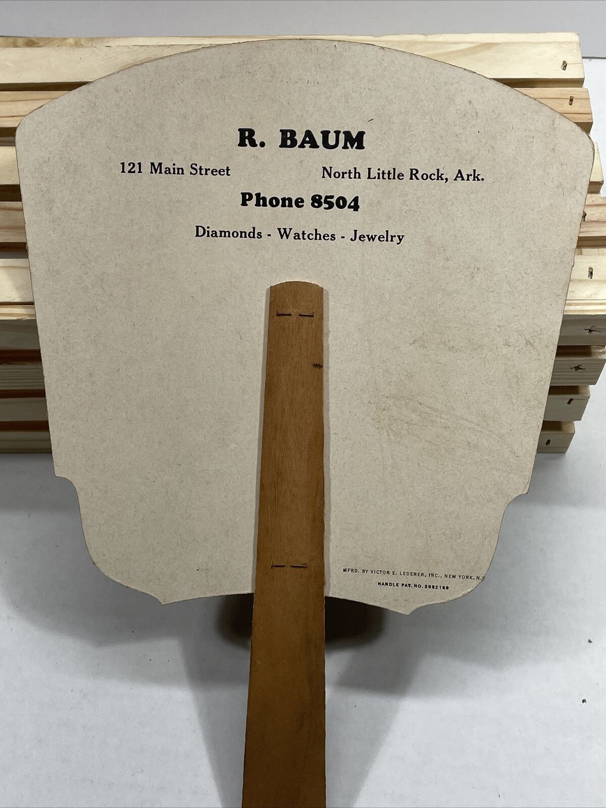 1940s-50s  Advertising Fan Cardboard R. Baum Jeweler North Little Rock Arkansas