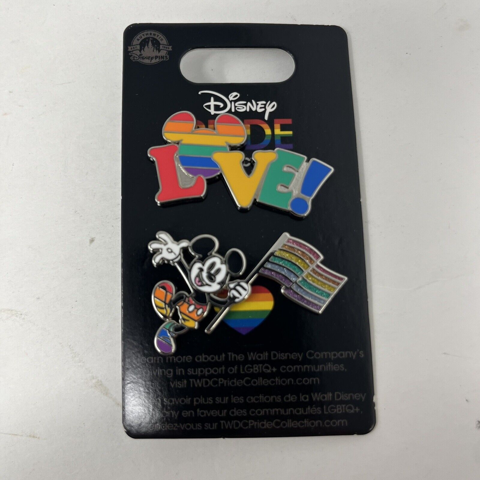 Disney Parks Rainbow Pride Glitter Flag Mickey Mouse Love Pin Set Disney Pride