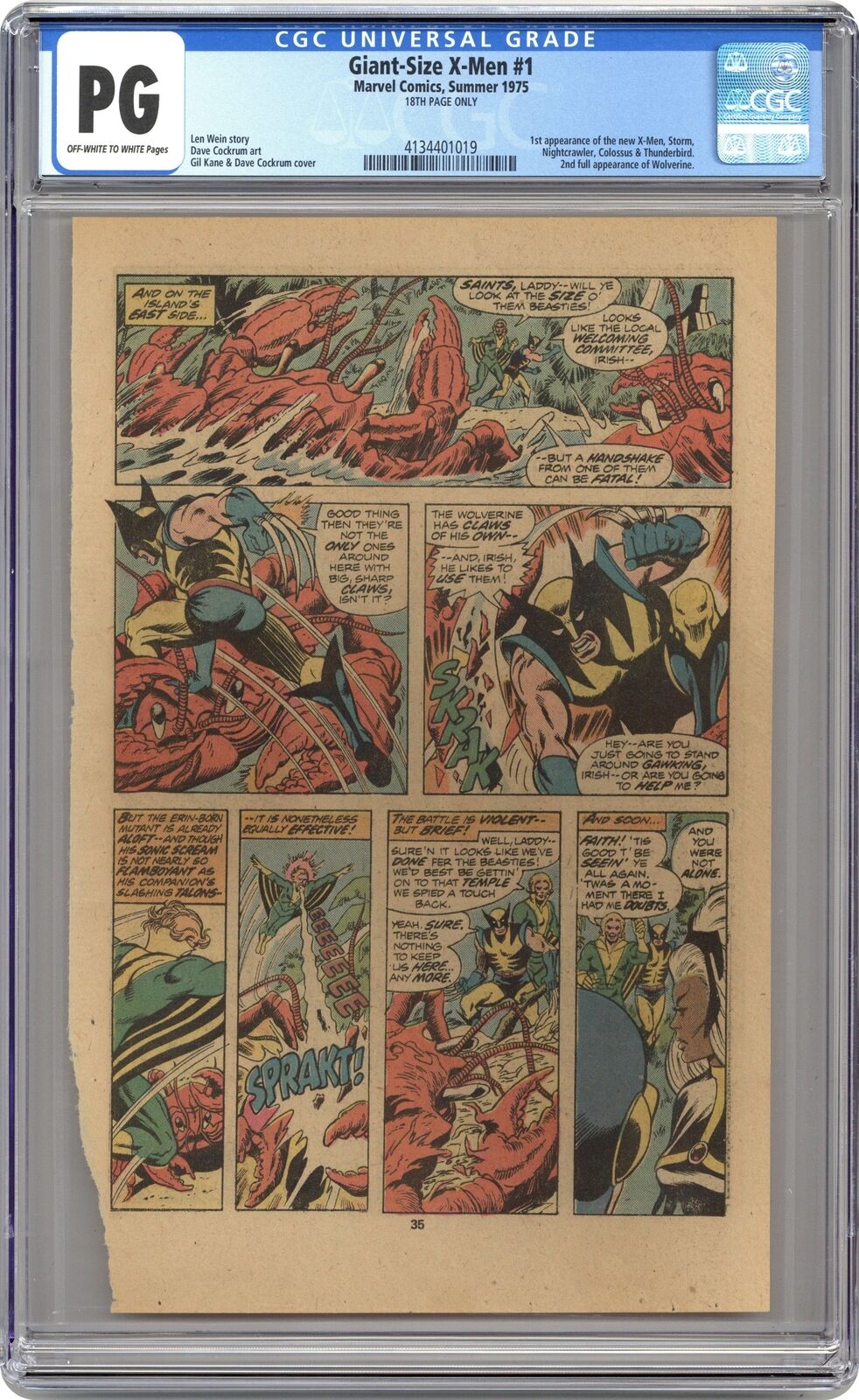 Giant Size X-Men (1975) 1 CGC PG 18th Page Only 4134401019 1st Nightcrawler