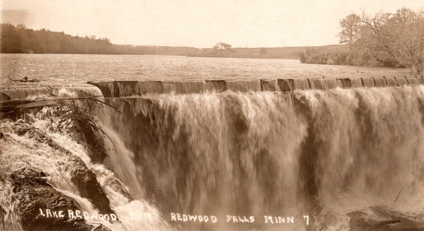 c1929 RPPC Lake REDWOOD Falls Minnesota Beautiful Waterfall VINTAGE Postcard 1c