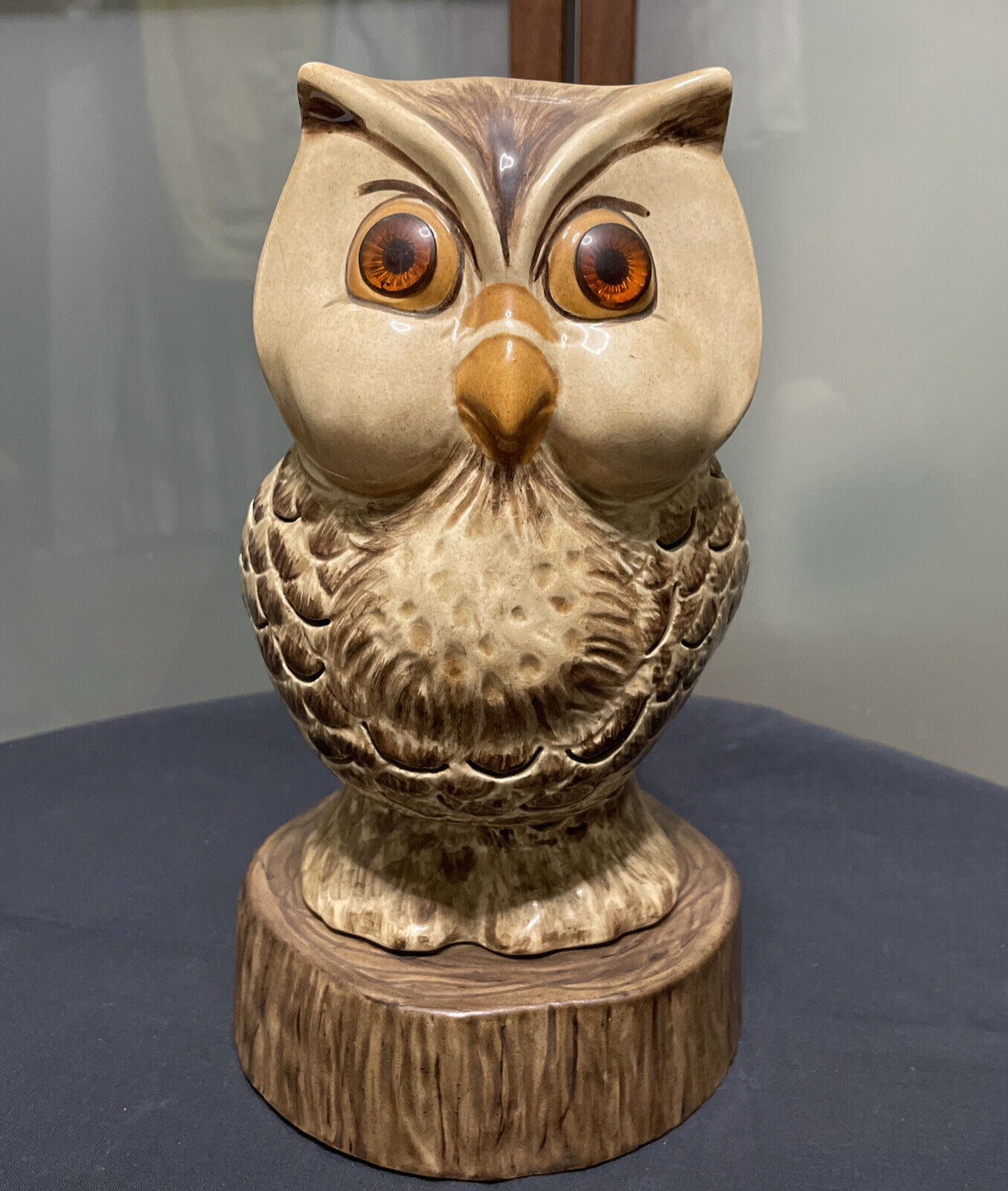 Vintage Owl On Log Pedestal Night Light Lamp 60s 70s Mod Hobby Ceramic 9.5\