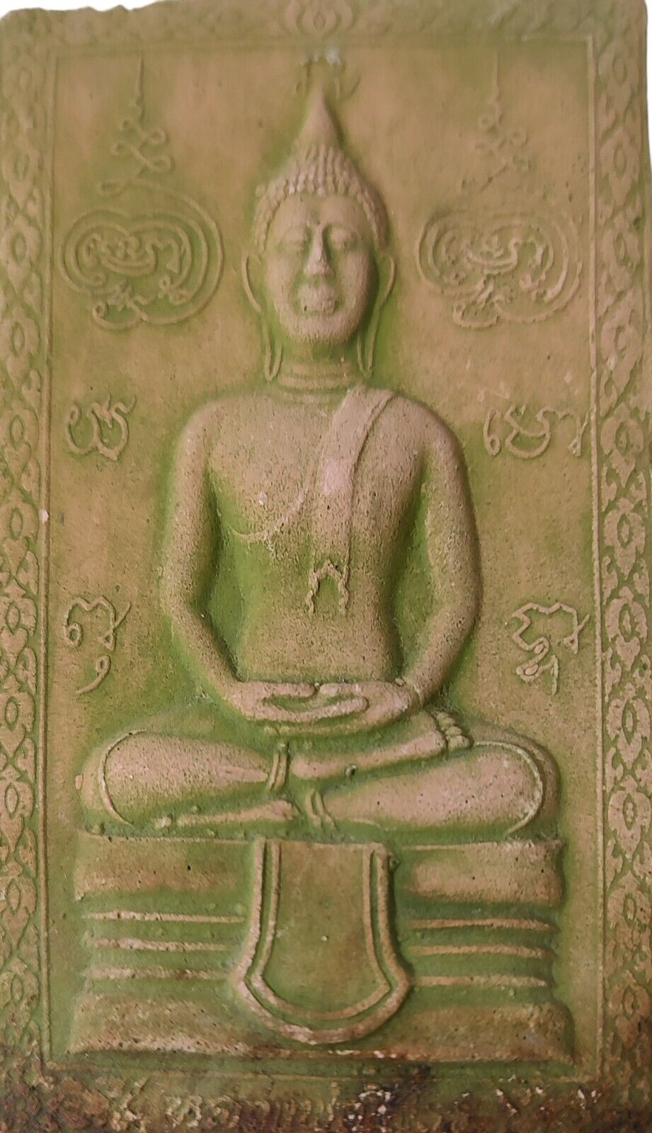 Thai Buddha Phra Amulet LP Sandstone Bas Relief Art Sculpture Plates Wealthy
