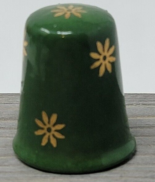 Vintage Limoges France Gold Tone Stars Green Thimble Collectible Trinket MCM