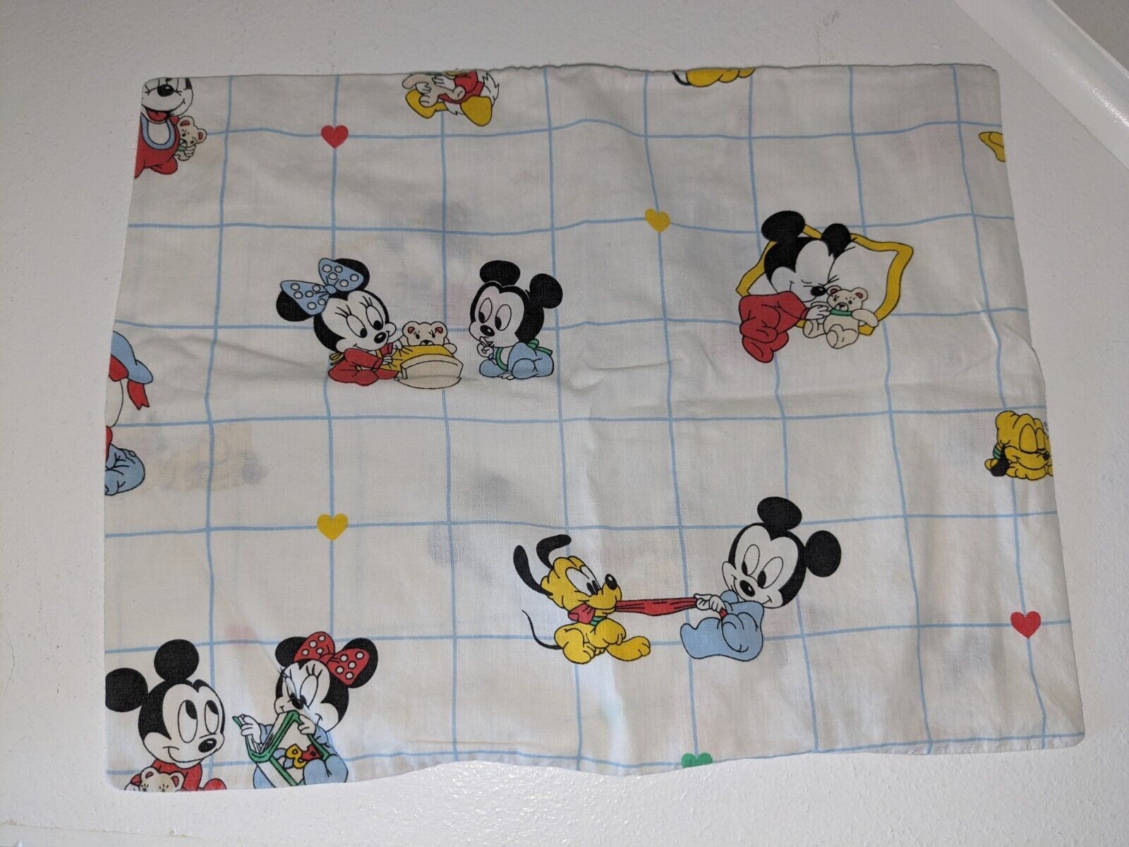 Vintage 80s Dundee Disney Baby  Toddler Pillow Case Mickey Minnie Mouse 