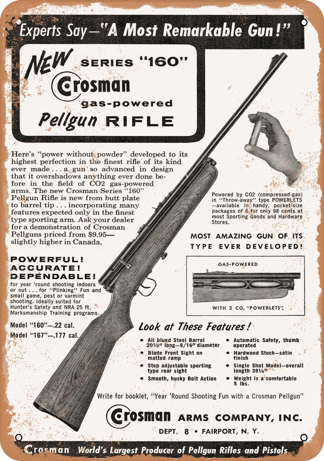 Metal Sign - 1955 Crosman Pellet Guns - Vintage Look