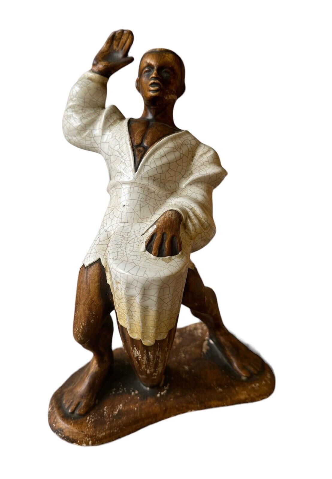 Vintage Hawaiian Bongo Glazed Ceramic Drummer Figurine 11.5” Height