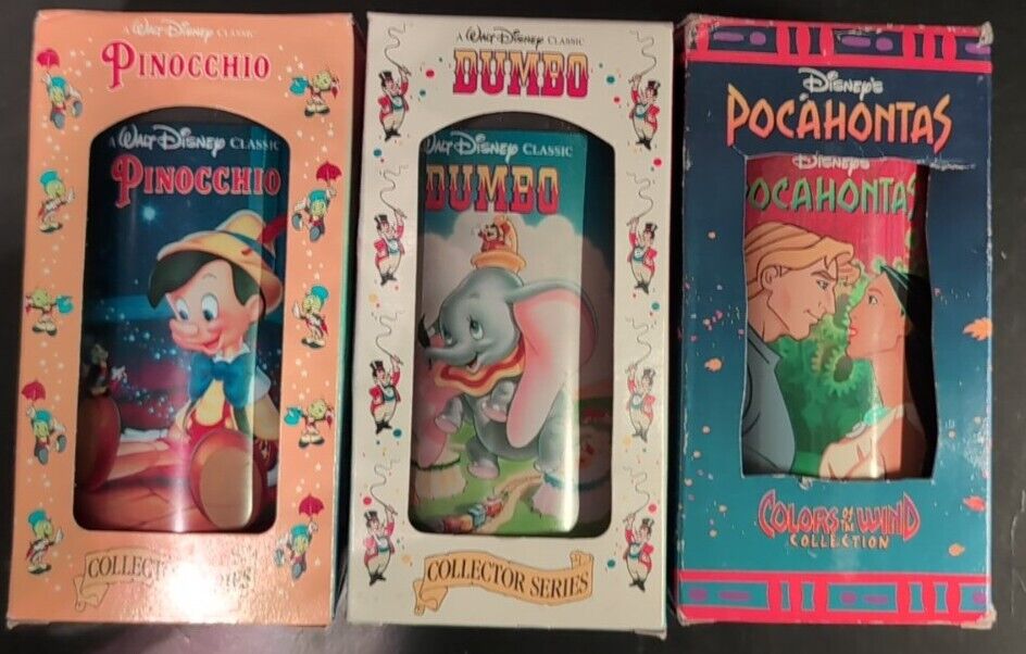 Vintage 90s Disney Collector Series Cups Glasses Burger King. Dumbo, Pinocchio