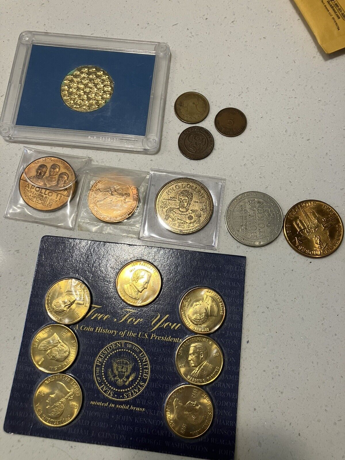 Lot Of Bronze Coins 1969 NASA Apollo 11 Lombardo Mint Hawaii Illinois Presidents