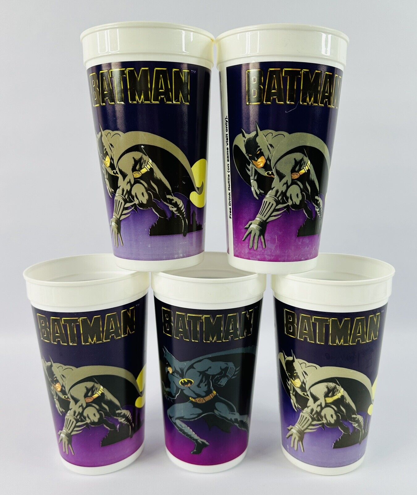 Lot Of 5 Vintage 1989 Taco Bell BATMAN the Movie Promotional Cups