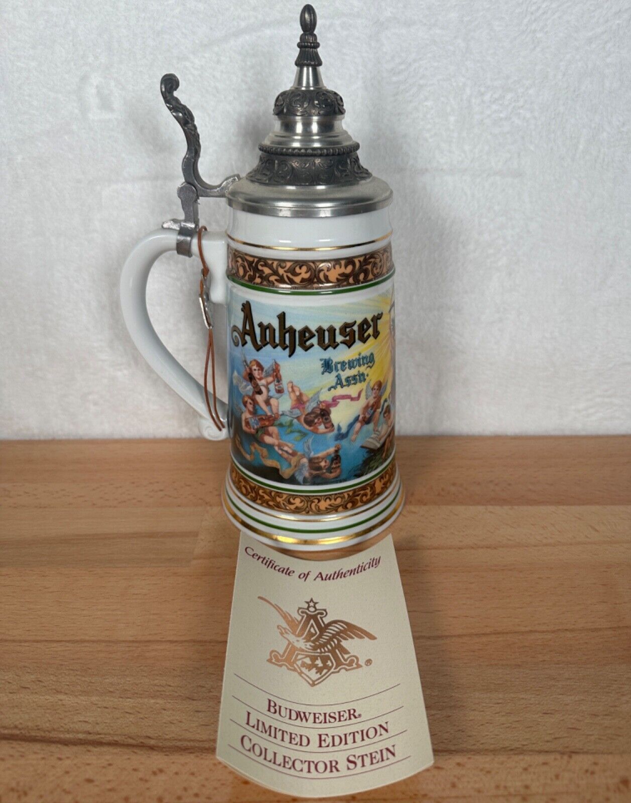 Anheuser Busch Budweiser Cherub Lidded Beer Stein - Made In Germany in 1992