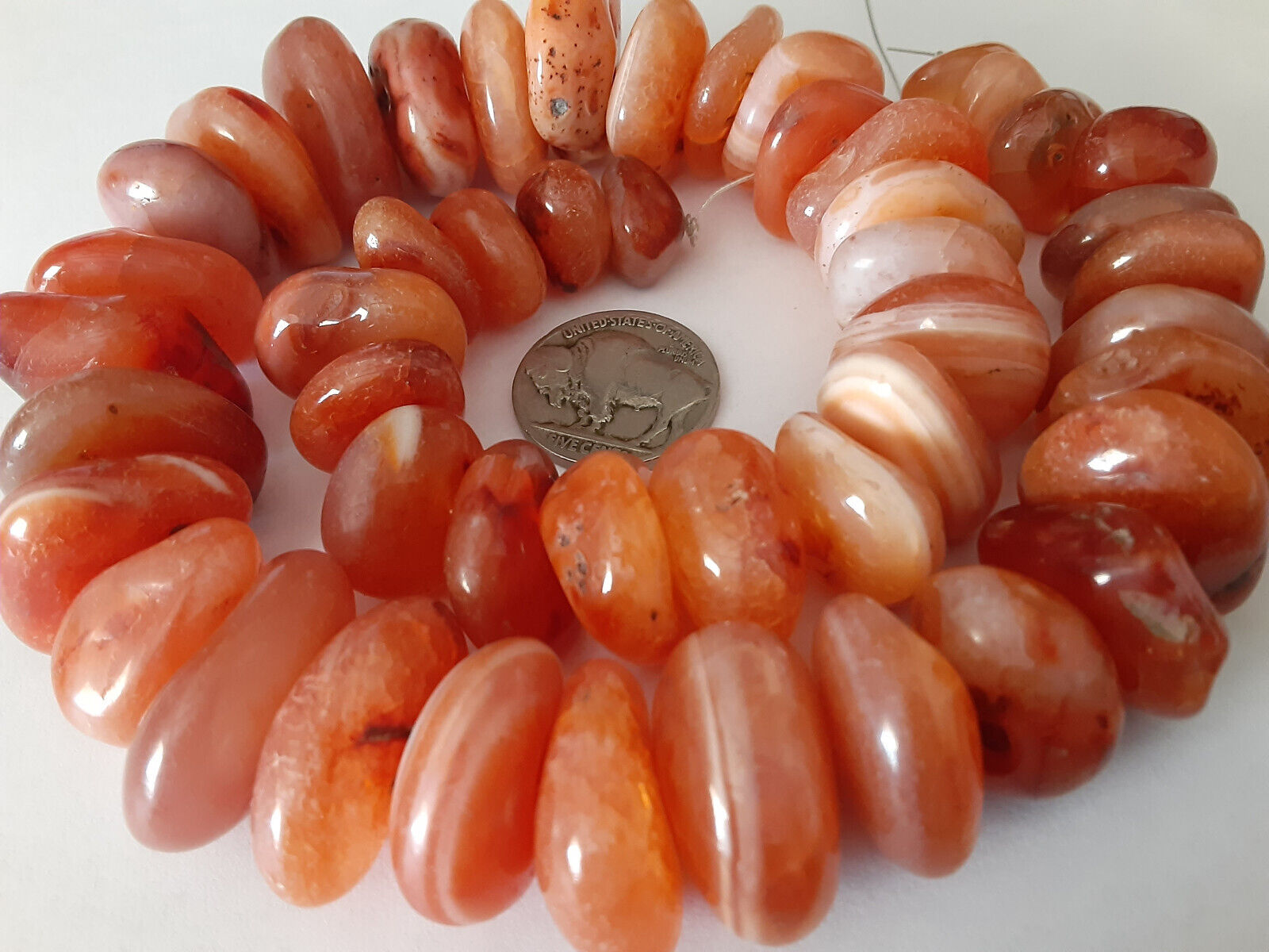 STUNNING Carnelian Graduated Beads Approx. 24mm -12mm 17Inch Strand OFFERS??
