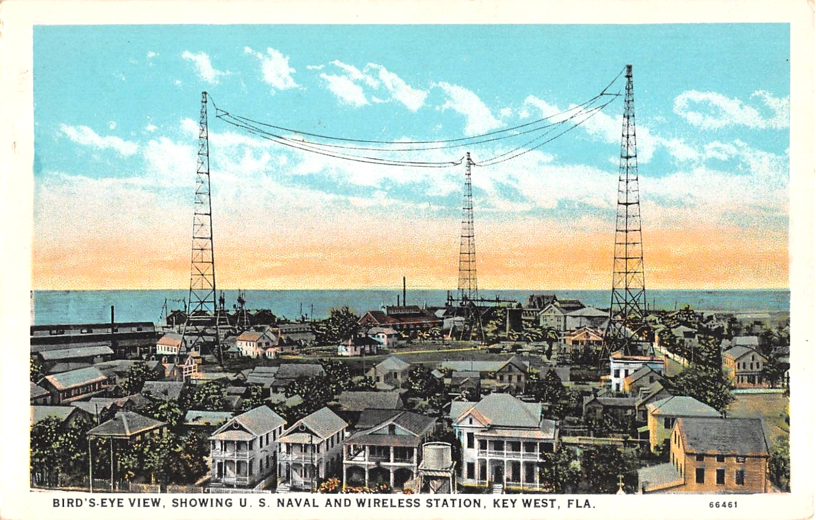 c.1920 Bird\'s Eye View US Naval & Wireless Station Key West FL post card