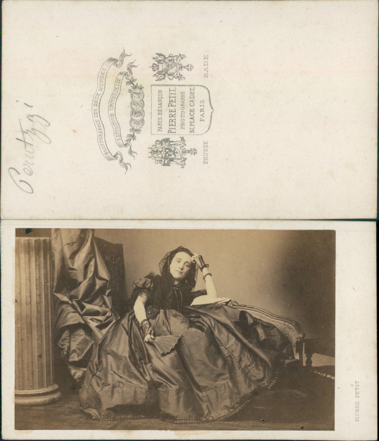 Pierre Petit, Paris, Perutzzi, Vintage CDV Actress Albumen Business Card.