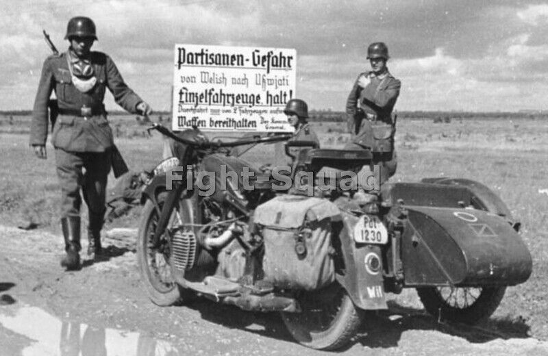 WW2 Picture Photo Russia 1942 German Soldiers in a Motorcycle with Sidecar  3179