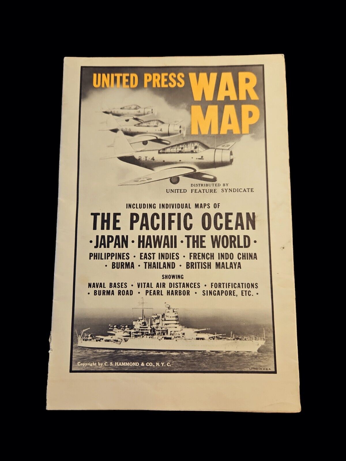1940's WW2 Boston United Press War Map Pacific Theater Map Ephemera