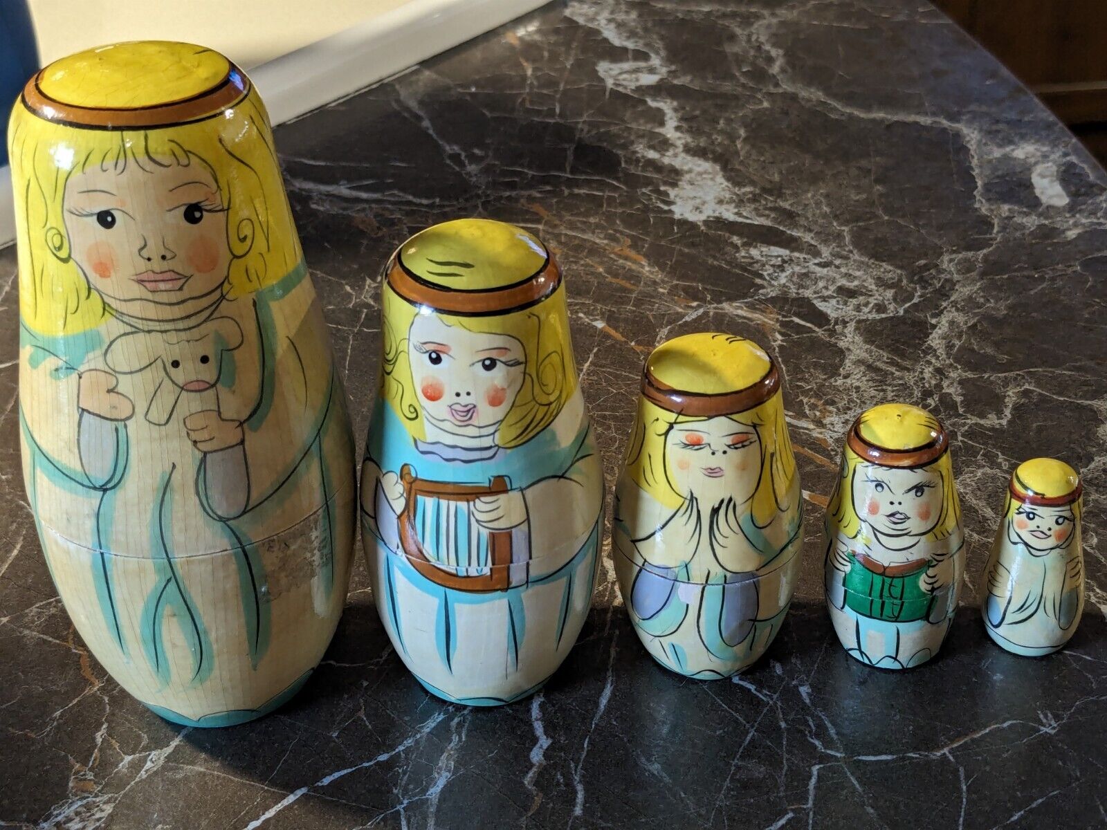 Russian Style Nesting Dolls( 5 Piece) Unique & Definitely Hand Painted - Angels